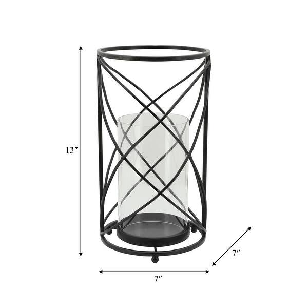 13" Metal Hurricane Candle Holder Contemporary Rustic Black Votive Candle Tealight Holder